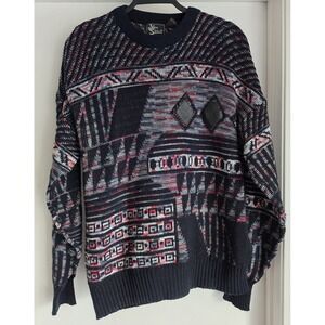 VTG Alan Stuart Men's M Geometric Pullover Sweater Multicolor Long Sleeve Retro